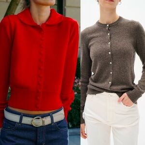 💯 %2 Pure Cashmere Red VNeck Grey Crew Neck Button Up Sweaters Size S|M